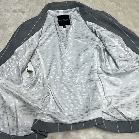 Rachel Roy Windowpane Women's Gray Plaid Blazer - Picture 7 of 9